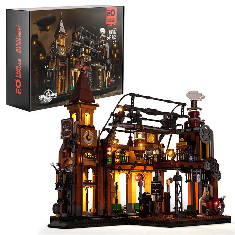 Steampunk Train Station Building Blocks Light Puzzle Model Toys beldemo5-toys2