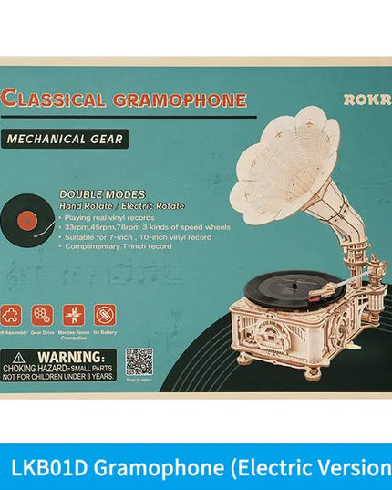 Robotime ROKR DIY Hand Crank Classic Gramophone Wooden Puzzle Model Building Kits Assembly Toy Gift For Children LKB01 beldemo5-toys2