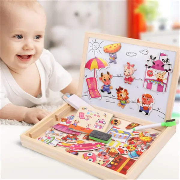 Wooden Magnetic Puzzle Toys Children 3D Puzzle Box Figure Animals Circus Writing Drawing Board Learning Education Toys For Kids beldemo5-toys2