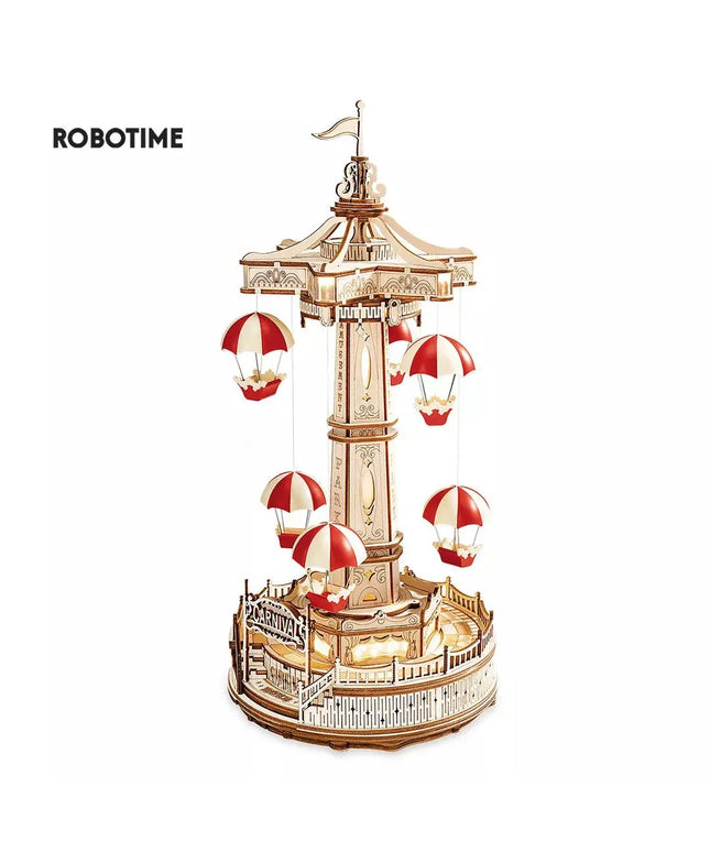 Robotime ROKR Parachute Tower DIY Music Box Moveable Magic Amusement Park For Kids Birthday Xmas Gifts 3D Wooden Puzzle beldemo5-toys2