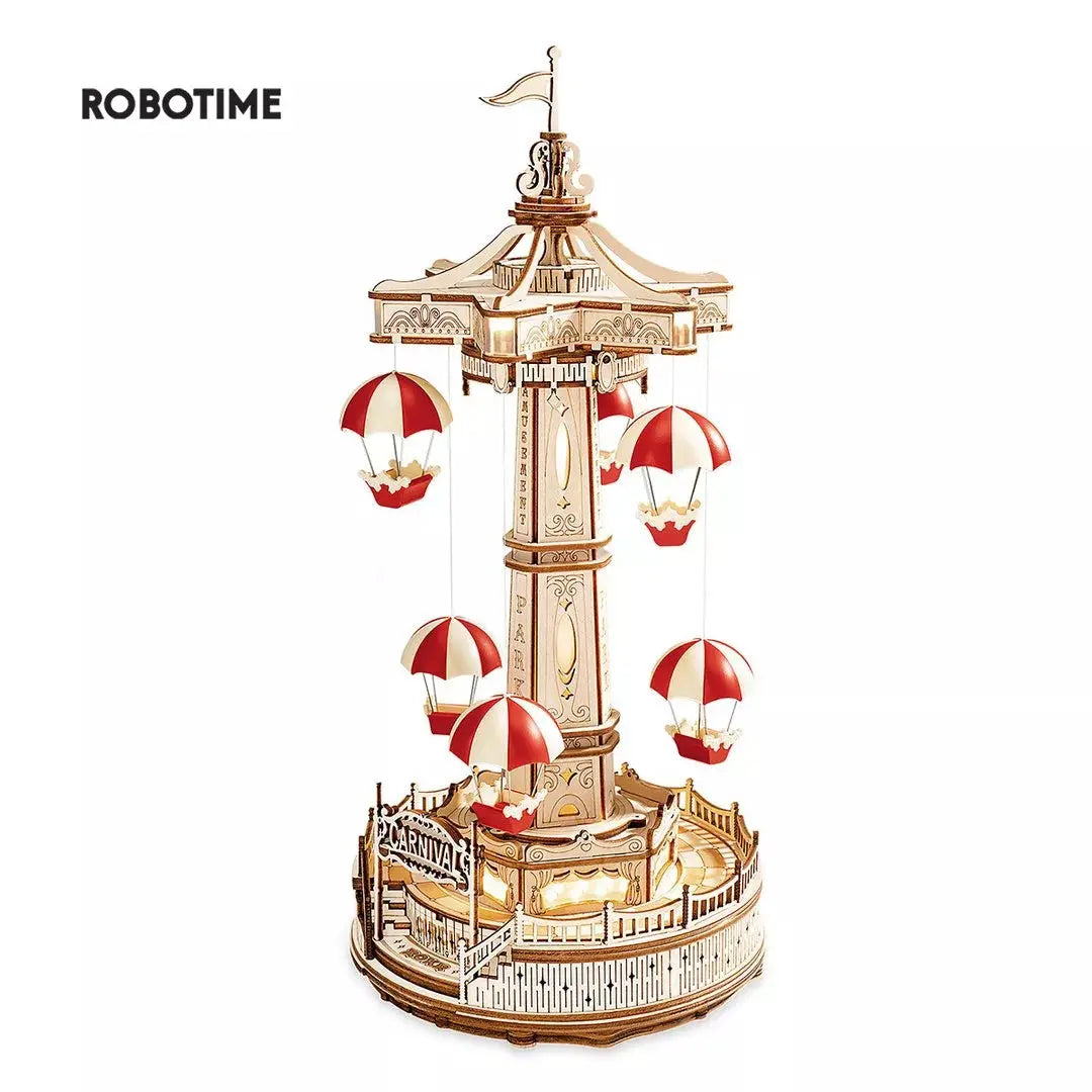Robotime ROKR Parachute Tower DIY Music Box Moveable Magic Amusement Park For Kids Birthday Xmas Gifts 3D Wooden Puzzle beldemo5-toys2