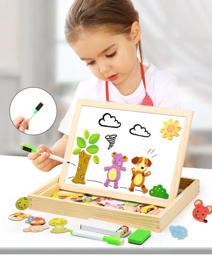 Wooden Magnetic Puzzle Toys Children 3D Puzzle Box Figure Animals Circus Writing Drawing Board Learning Education Toys For Kids beldemo5-toys2