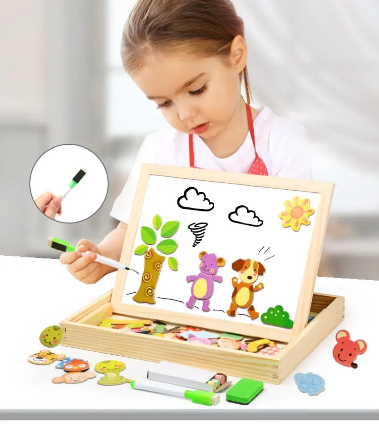 Wooden Magnetic Puzzle Toys Children 3D Puzzle Box Figure Animals Circus Writing Drawing Board Learning Education Toys For Kids beldemo5-toys2