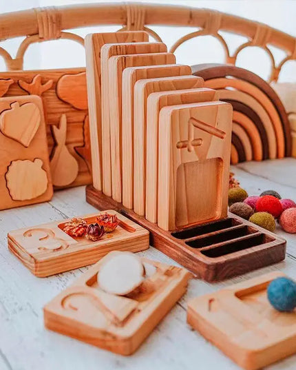 Wooden Montessori Toys Walnut Frame Counting Board Pyramid Tray Digital Numb beldemo5-toys2