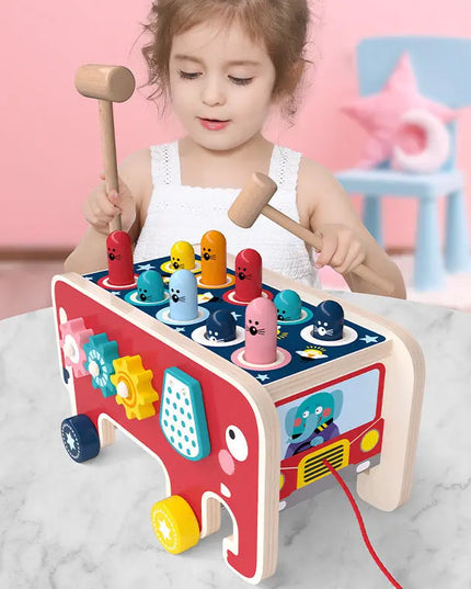Montessori Toddlers Kids Wooden Pounding Bench Animal Bus Toys Early Educational Set Gifts For Children Toy Musical Instrument beldemo5-toys2