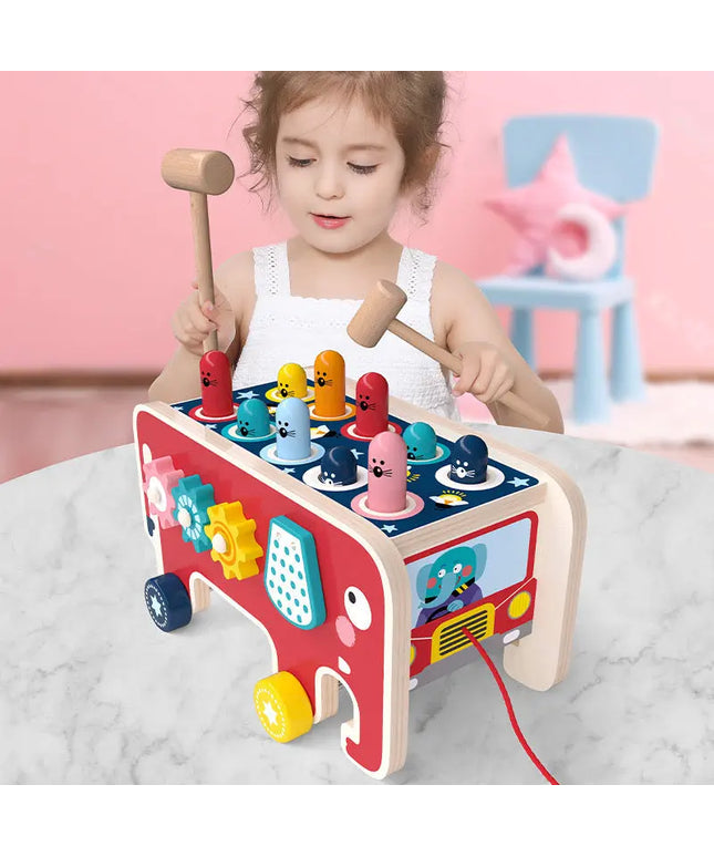 Montessori Toddlers Kids Wooden Pounding Bench Animal Bus Toys Early Educational Set Gifts For Children Toy Musical Instrument beldemo5-toys2