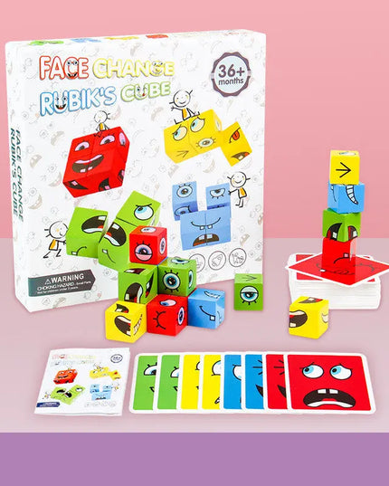 Wooden Expressions Toy Wooden Magic Cube Face Pattern Building Blocks Educational Montessori Toys Wooden Matching Block Puzzles beldemo5-toys2