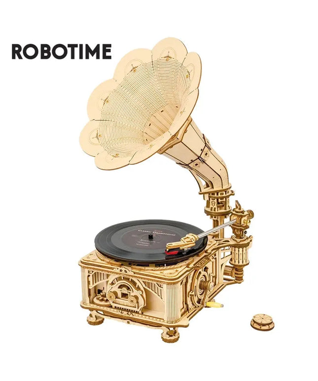 Robotime ROKR DIY Hand Crank Classic Gramophone Wooden Puzzle Model Building Kits Assembly Toy Gift For Children LKB01 beldemo5-toys2