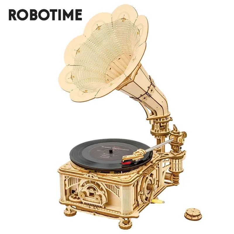 Robotime ROKR DIY Hand Crank Classic Gramophone Wooden Puzzle Model Building Kits Assembly Toy Gift For Children LKB01 beldemo5-toys2