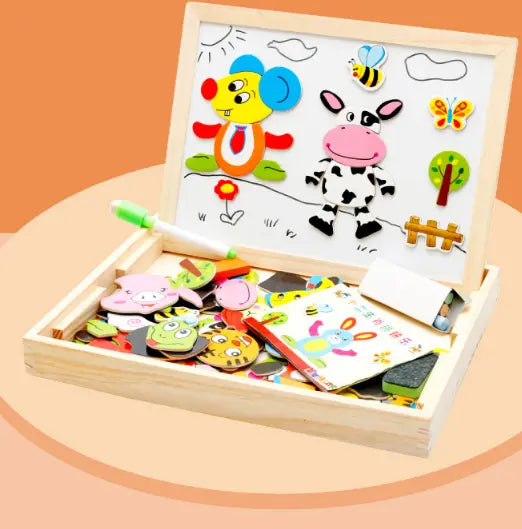 Wooden Magnetic Puzzle Toys Children 3D Puzzle Box Figure Animals Circus Writing Drawing Board Learning Education Toys For Kids beldemo5-toys2