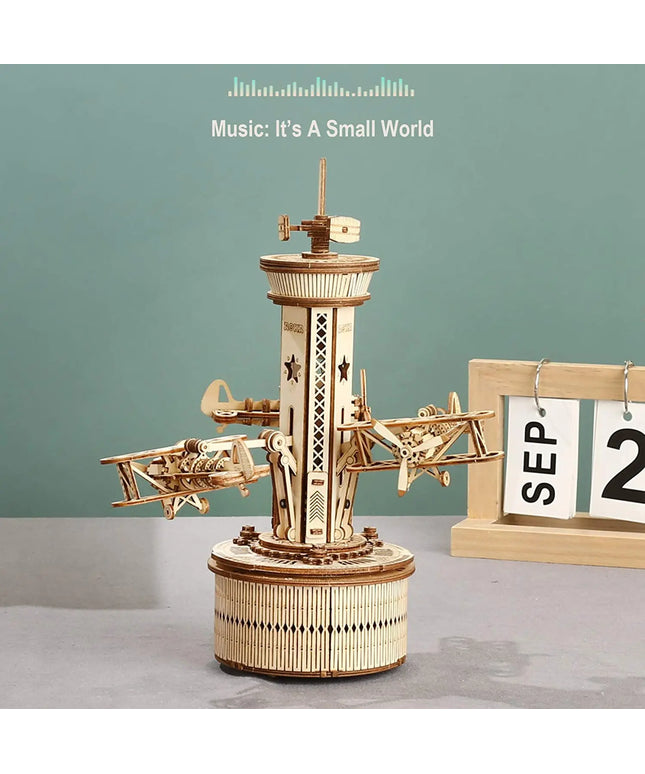 Robotime Rokr 3D Wooden Puzzles For Adults DIY Musical Box Model Kit To Build Self-Assembly Building Kit Airplane- Control Tower beldemo5-toys2