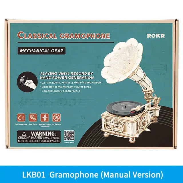 Robotime ROKR DIY Hand Crank Classic Gramophone Wooden Puzzle Model Building Kits Assembly Toy Gift For Children LKB01 beldemo5-toys2