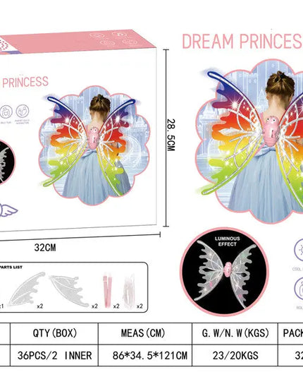 Girls Electrical Butterfly Wings With Lights Glowing Shiny Dress Up Moving Fairy Wings For Birthday Wedding Christmas Halloween beldemo5-toys2