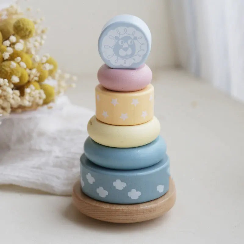 Children's Puzzle Wooden Folding Music Set Column, Rainbow Tower Ring, Large Early Childhood Education Toy Wood beldemo5-toys2