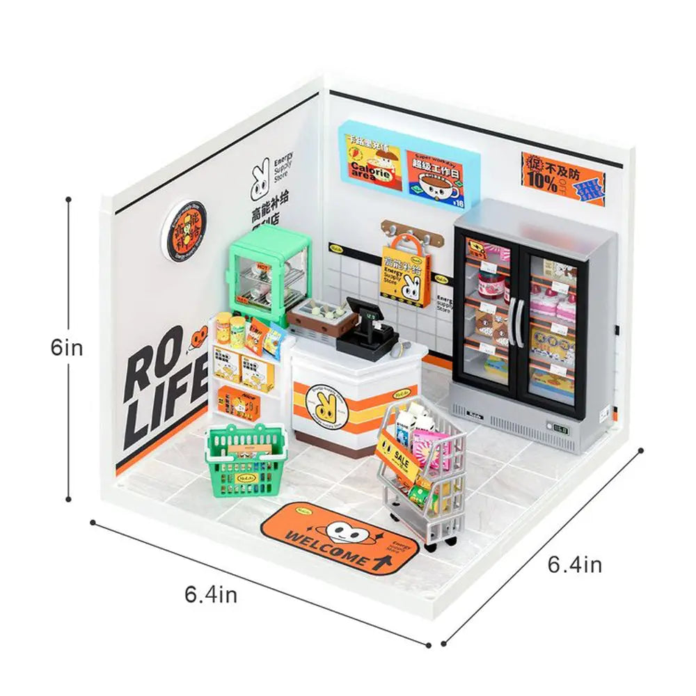 Robotime Rolife Super Creator Daily Plastic DIY Miniature House Cafe Energy Supply Store Building Block Sets English Version beldemo5-toys2