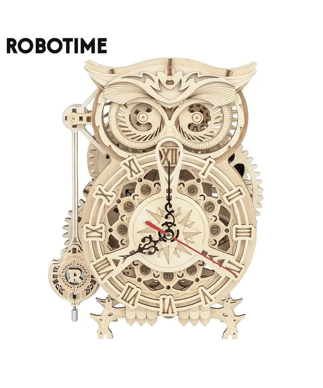 Robotime Rokr Creative DIY Toys 3D Owl Wooden Clock Building Block Kits For Children Christmas Gifts Home Decoration LK503 beldemo5-toys2