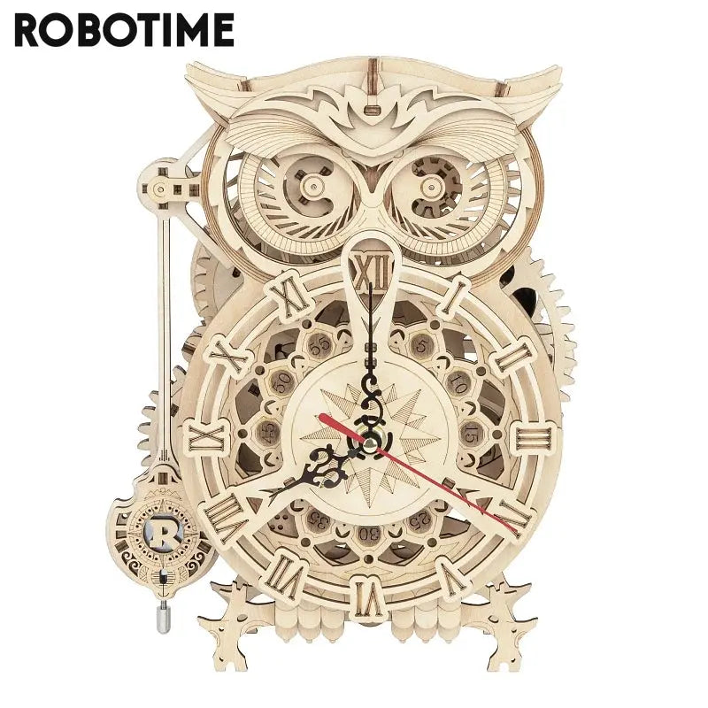 Robotime Rokr Creative DIY Toys 3D Owl Wooden Clock Building Block Kits For Children Christmas Gifts Home Decoration LK503 beldemo5-toys2