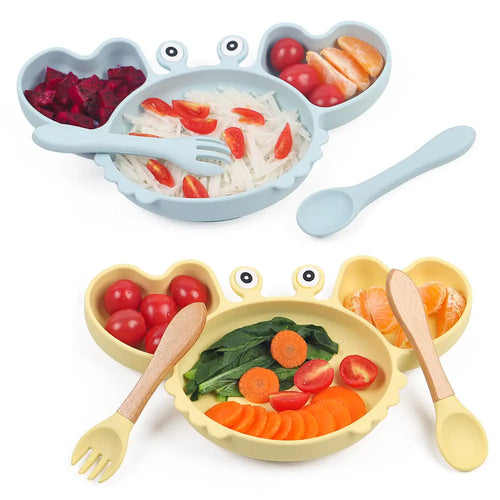Baby Food Supplement Silicone Crab Tableware Set Bells toys