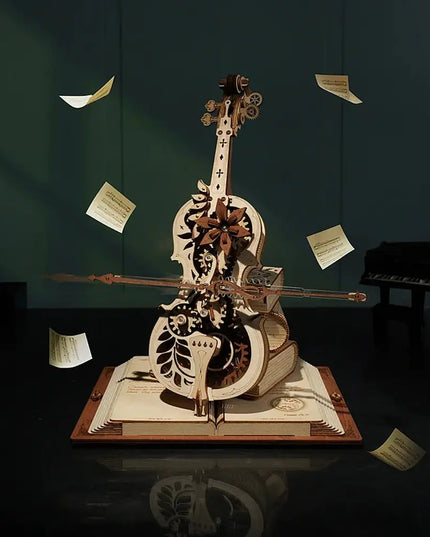 Robotime ROKR Magic Cello Mechanical Music Box Moveable Stem Funny Creative Toys For Child Girls 3D Wooden Puzzle AMK63 beldemo5-toys2