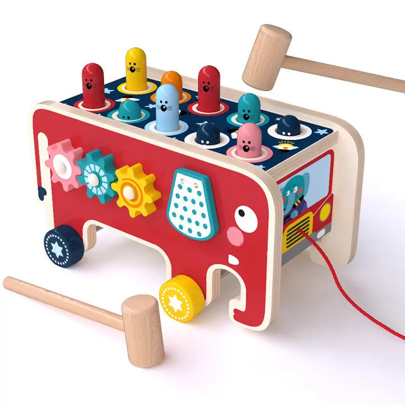 Montessori Toddlers Kids Wooden Pounding Bench Animal Bus Toys Early Educational Set Gifts For Children Toy Musical Instrument beldemo5-toys2