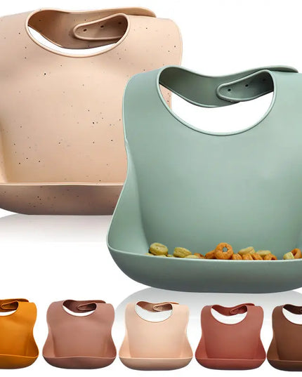 Soft Waterproof Silicone Baby Bib with Food Catcher, Baby Silicone Bib Bells toys