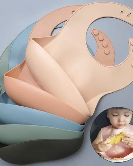 Soft Waterproof Silicone Baby Bib with Food Catcher, Baby Silicone Bib Bells toys