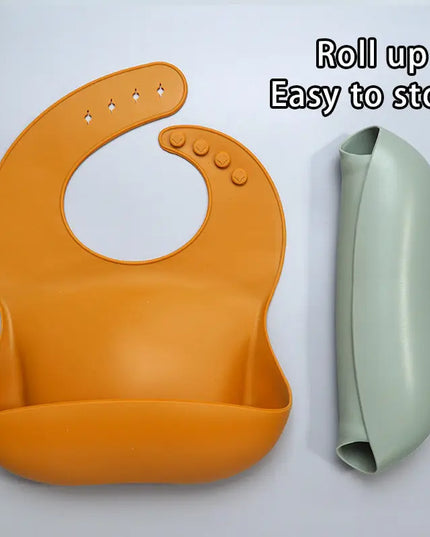 Soft Waterproof Silicone Baby Bib with Food Catcher, Baby Silicone Bib Bells toys