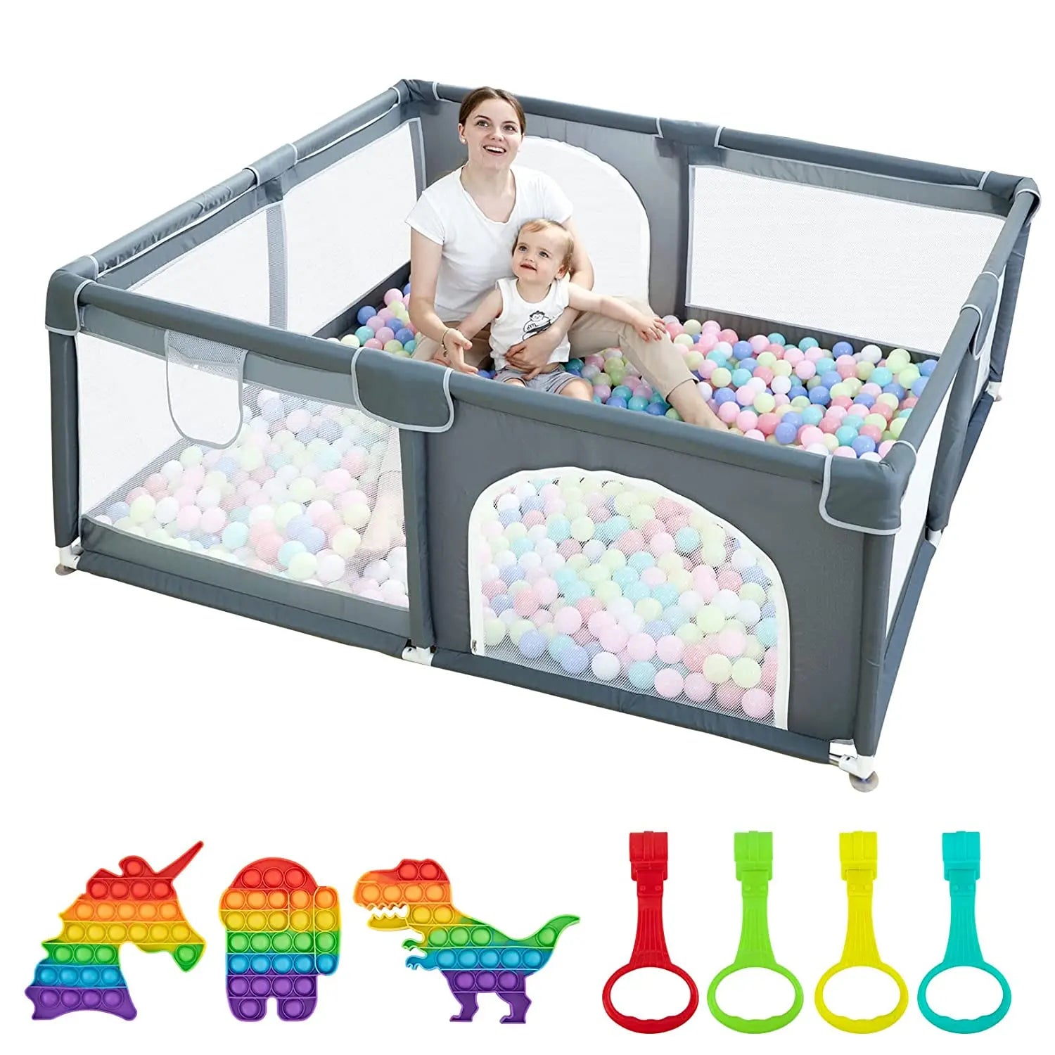 Large Baby Playpen79x71, Extra Large Play Pen For Babies And Toddlers, Play Yard With Gate, Baby Fence With Breathable Mesh, Safety Indoor & Outdoor Activity Center Grey beldemo5-toys2