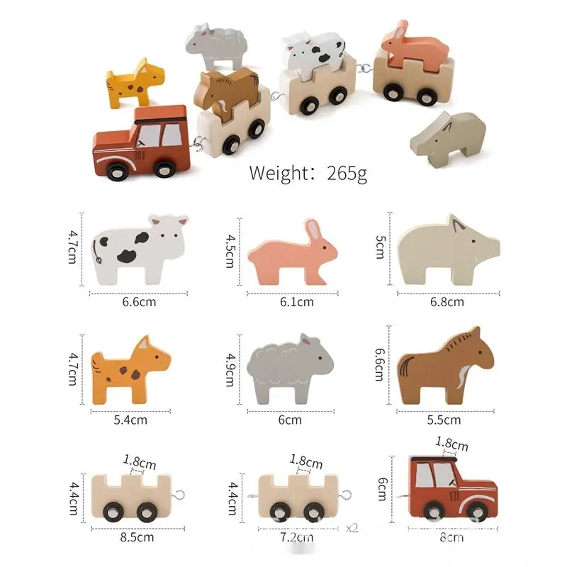 Children’s Wooden Farm Animal Train Baby Enlightenment Stacking Cognitive Toys Educational Toys Birthday Train
