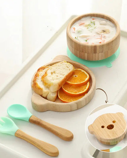 Baby Bamboo And Wood Supplementary Food Bowl Training Meal