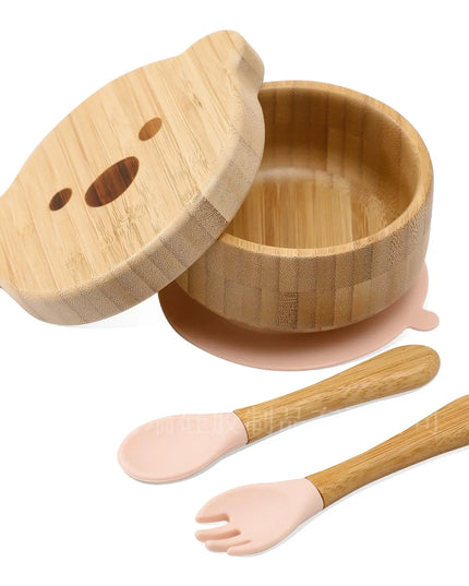 Baby Bamboo And Wood Supplementary Food Bowl Training Meal - Pink