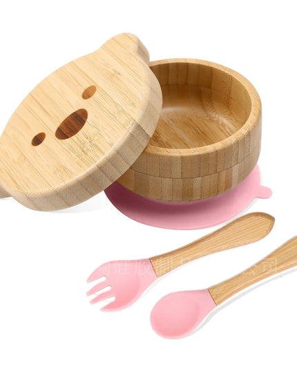 Baby Bamboo And Wood Supplementary Food Bowl Training Meal - Peach