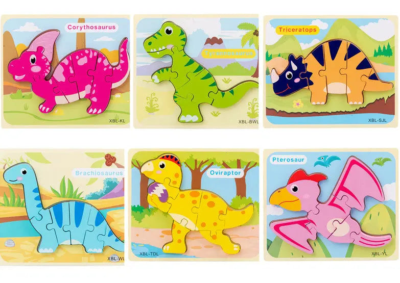 Baby Wooden Cartoon Dinosaur 3D Puzzle Jigsaw for Kids Montessori Early Learning Educational Puzzle Toys beldemo5-toys2