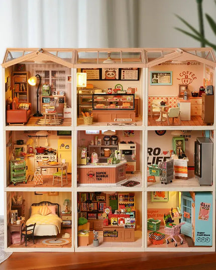 Robotime Rolife Super Creator Daily Plastic DIY Miniature House Cafe Energy Supply Store Building Block Sets English Version beldemo5-toys2