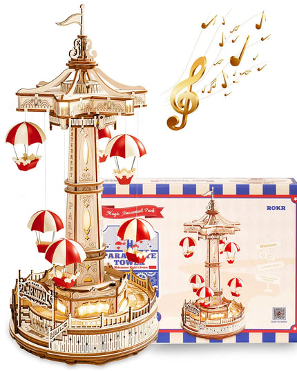 Robotime Rokr Parachute Tower DIY Music Box Building Block Amusement Park Series For Kids Adults Easy Assembly 3D Wooden Puzzle beldemo5-toys2