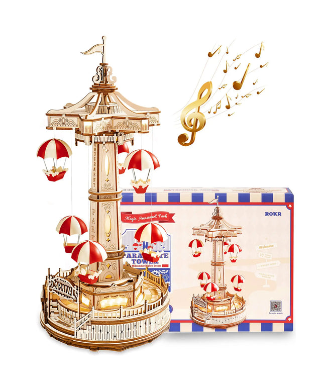 Robotime Rokr Parachute Tower DIY Music Box Building Block Amusement Park Series For Kids Adults Easy Assembly 3D Wooden Puzzle beldemo5-toys2