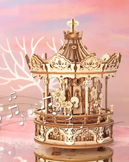 Robotime Rokr 3D Wooden Puzzles Construction Model Kit DIY Music Box Building Kits Rotating - Romantic Carousel beldemo5-toys2