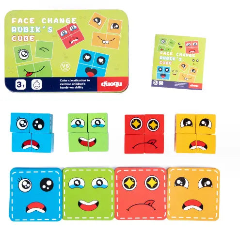 Wooden Expressions Toy Wooden Magic Cube Face Pattern Building Blocks Educational Montessori Toys Wooden Matching Block Puzzles beldemo5-toys2
