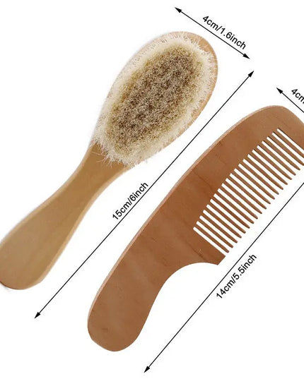 Baby Bath Wooden Comb Wool Brush Bath Two-Piece Suit Foreign Trade Explosion - Brown