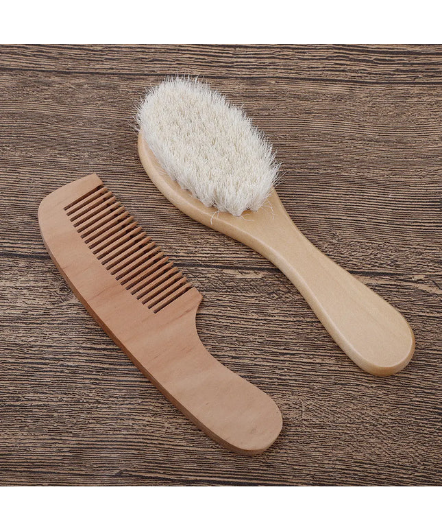 Baby Bath Wooden Comb Wool Brush Bath Two-Piece Suit Foreign Trade Explosion - Brown