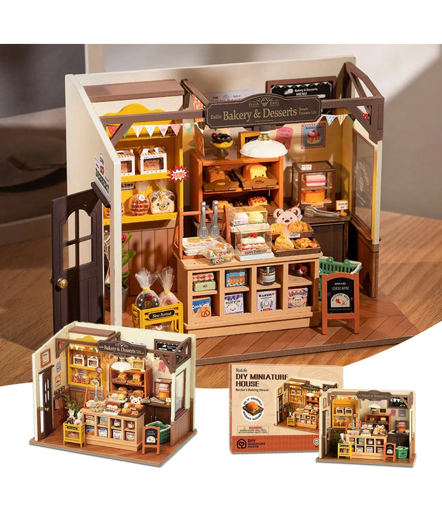 Robotime Rolife Becka's Baking House DIY Miniature House For Kids Children 3D Wooden Assembly Toys Easy Connection Home Decorate beldemo5-toys2