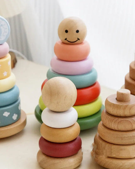 Children's Puzzle Wooden Folding Music Set Column, Rainbow Tower Ring, Large Early Childhood Education Toy Wood beldemo5-toys2