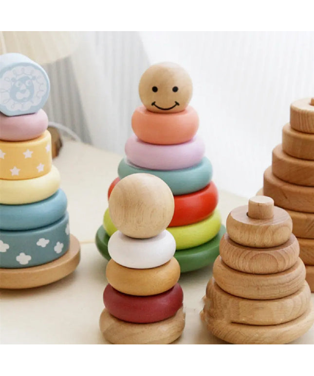 Children's Puzzle Wooden Folding Music Set Column, Rainbow Tower Ring, Large Early Childhood Education Toy Wood beldemo5-toys2
