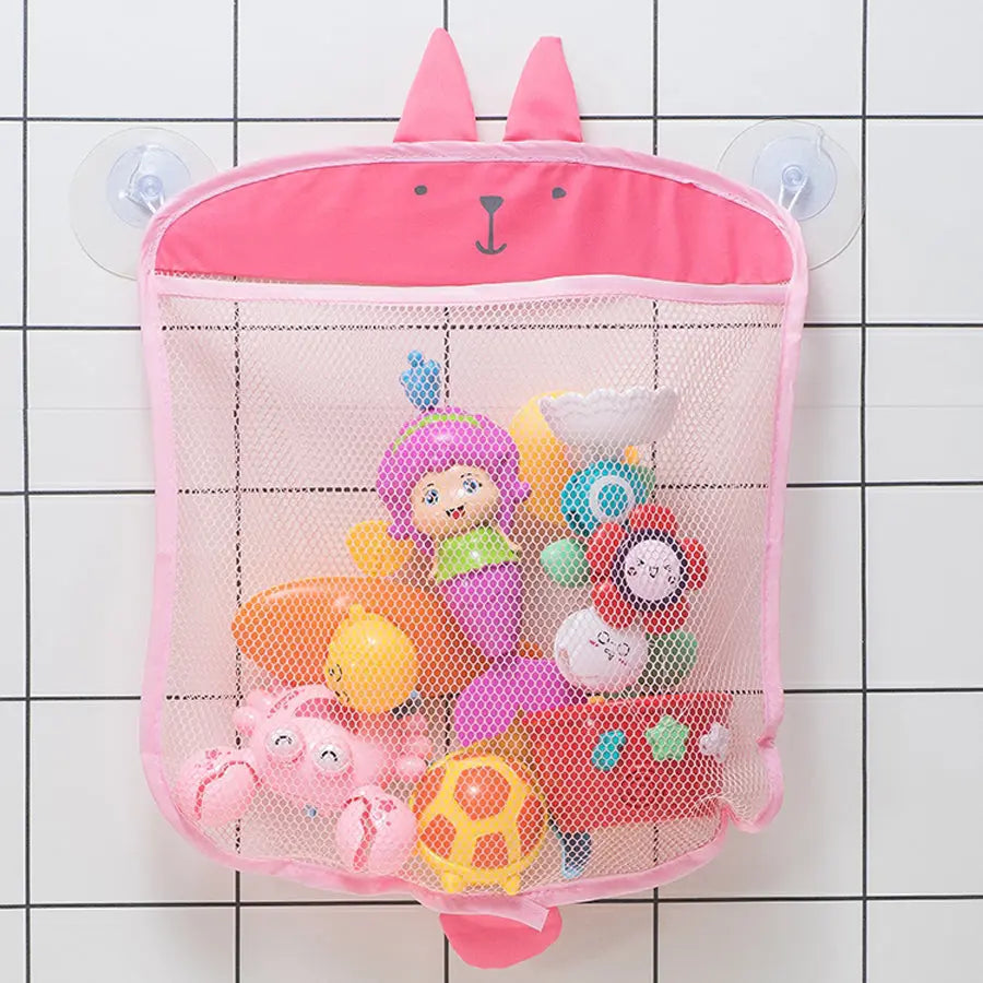 New Baby Bathroom Mesh Bag Sucker Design For Bath Toys Kids Basket Cartoon Animal Shapes Cloth Sand Toys Storage Net Bag Bells toys
