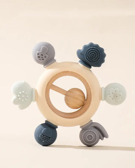 Teeth Glue Baby Molars Silicone Toys Soothe - With wood beads / Blue