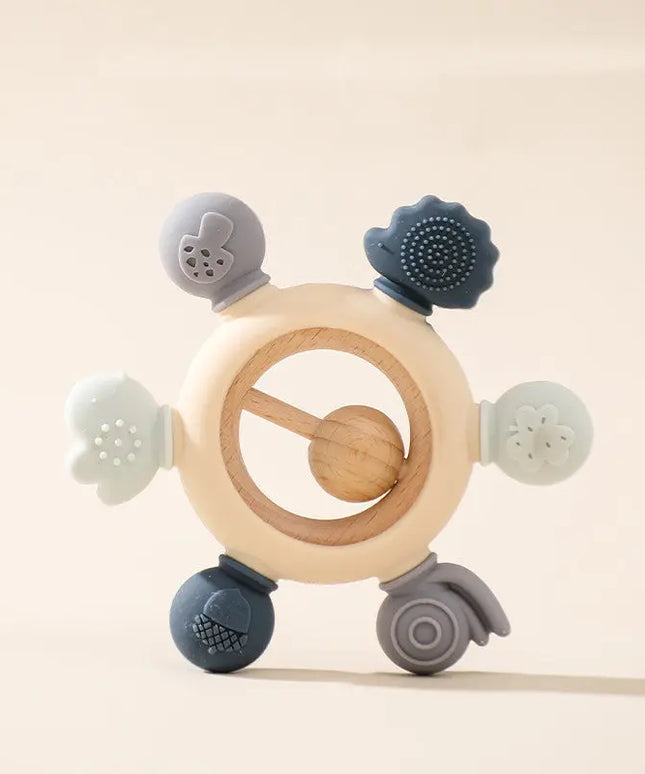 Teeth Glue Baby Molars Silicone Toys Soothe - With wood beads / Blue