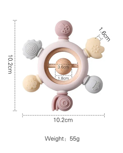 Teeth Glue Baby Molars Silicone Toys Soothe - With wood beads / Pink