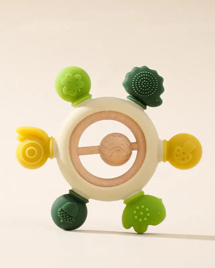 Teeth Glue Baby Molars Silicone Toys Soothe - With wood beads / Green