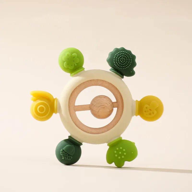 Teeth Glue Baby Molars Silicone Toys Soothe - With wood beads / Green