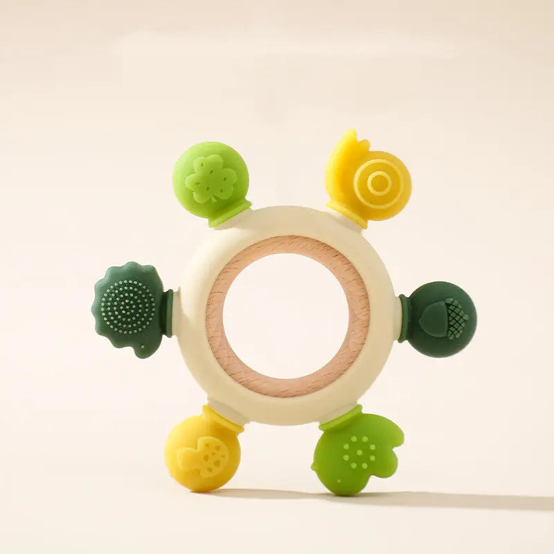 Teeth Glue Baby Molars Silicone Toys Soothe - Without wood beads / Green